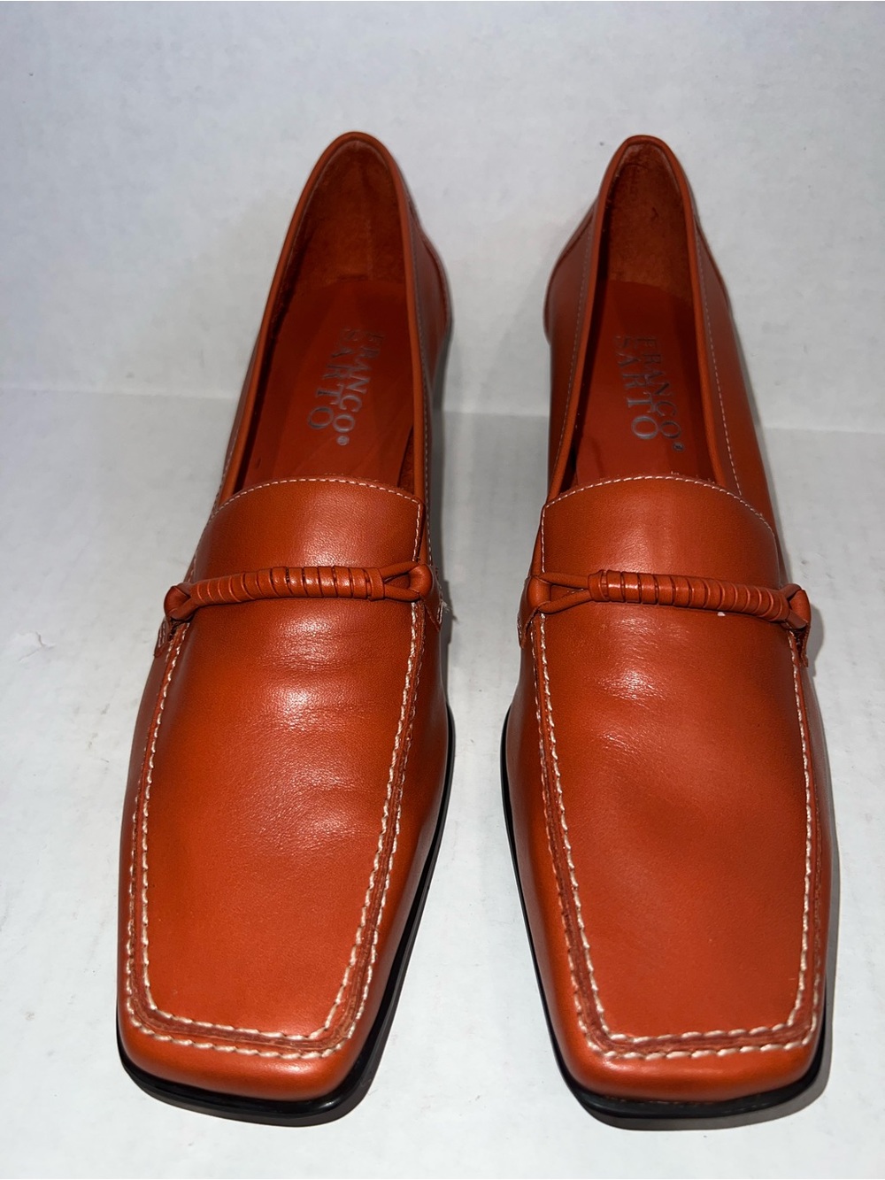 Franco Sarto Burnt Orange Leather Braided-Vamp Loafers
